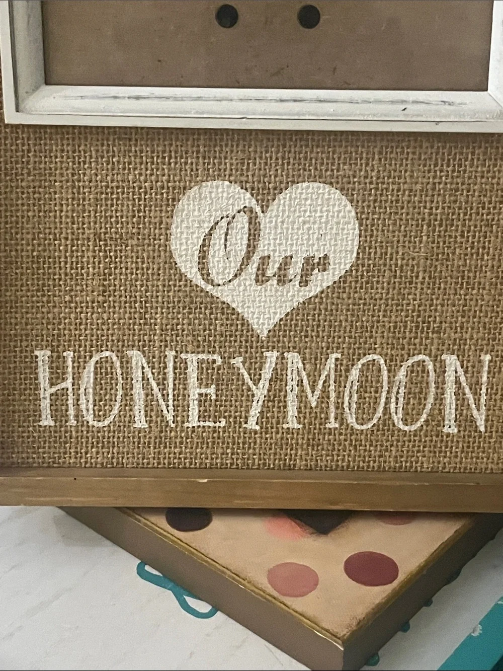 Rustic Honeymoon Burlap Picture Frame in Brown and White